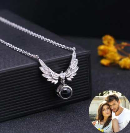 Angel Wings 925 Sterling Silver Photo Projection Necklace