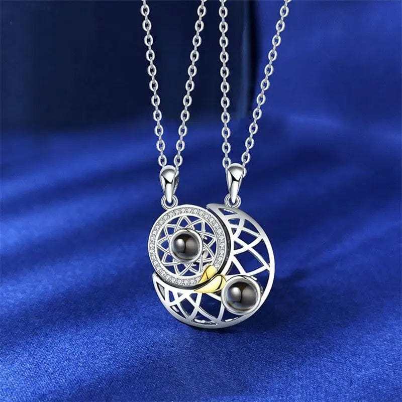 Couples Moon 925 Sterling Silver Photo Projection Necklace