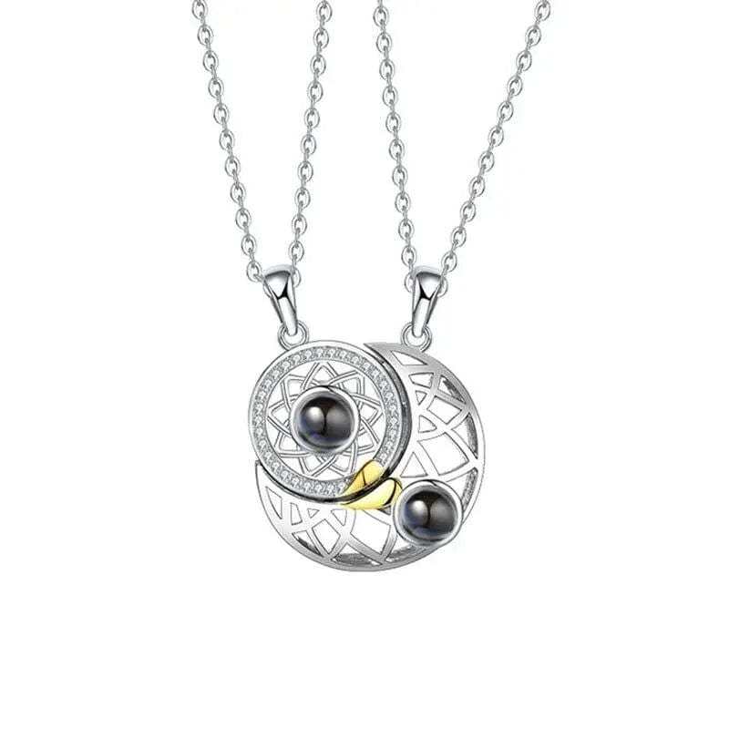 Couples Moon 925 Sterling Silver Photo Projection Necklace