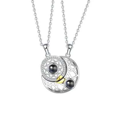 Couples Moon 925 Sterling Silver Photo Projection Necklace