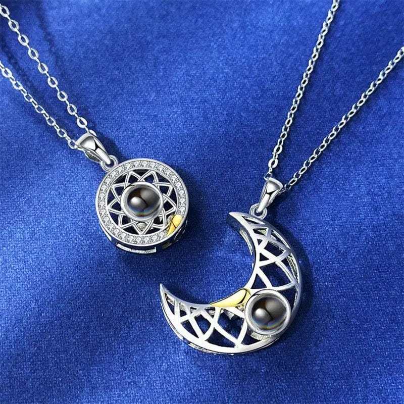 Couples Moon 925 Sterling Silver Photo Projection Necklace