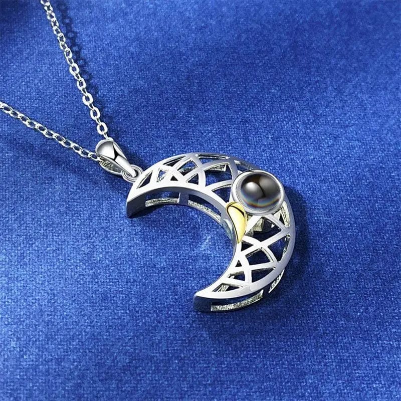 Couples Moon 925 Sterling Silver Photo Projection Necklace