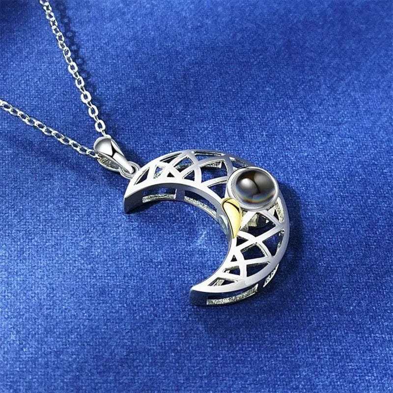 Couples Moon 925 Sterling Silver Photo Projection Necklace