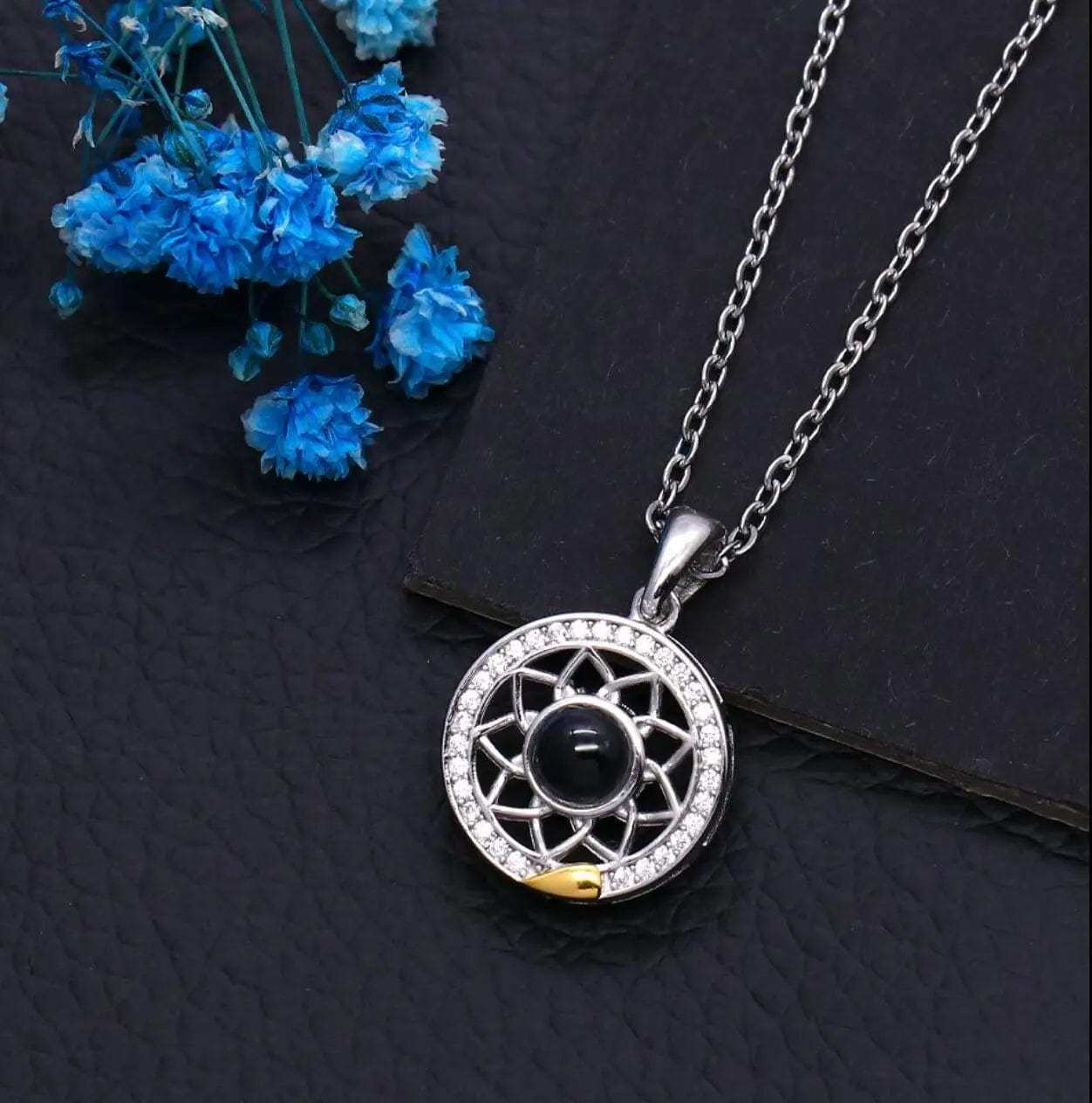 Couples Moon 925 Sterling Silver Photo Projection Necklace