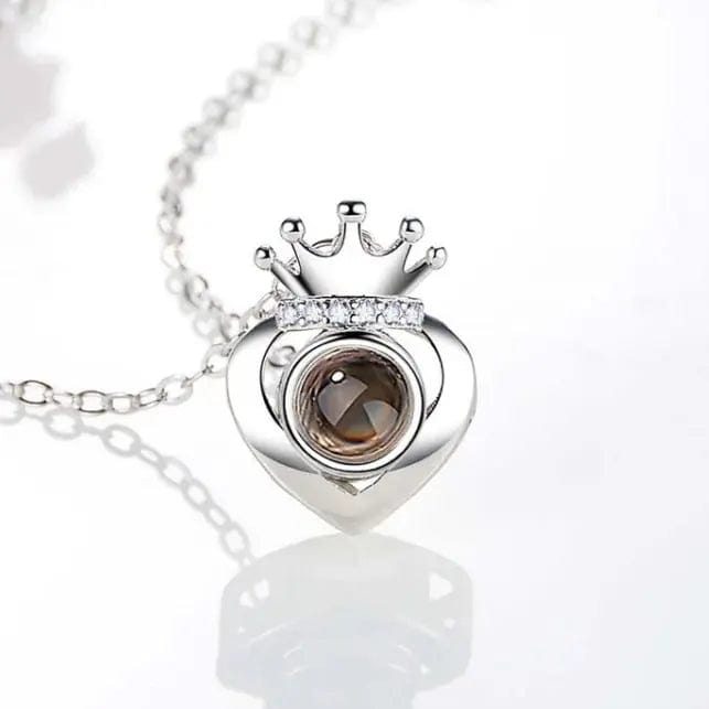 Heart Crown 925 Sterling Silver Photo Projection Necklace