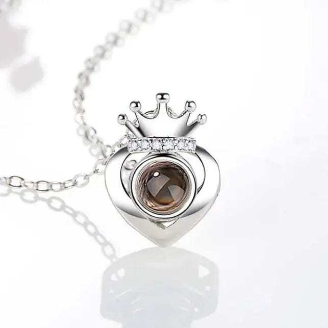 Heart Crown 925 Sterling Silver Photo Projection Necklace