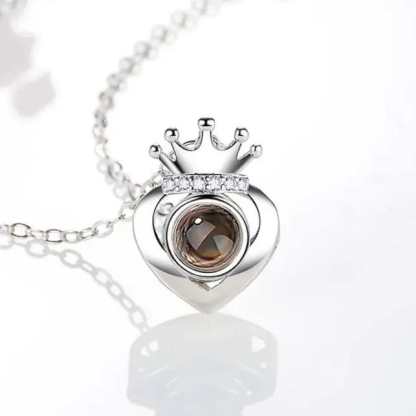 Heart Crown 925 Sterling Silver Photo Projection Necklace