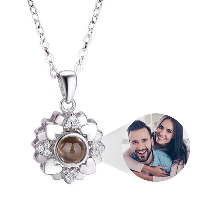 Heart Flower 925 Sterling Silver Photo Projection Necklace
