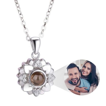 Heart Flower 925 Sterling Silver Photo Projection Necklace