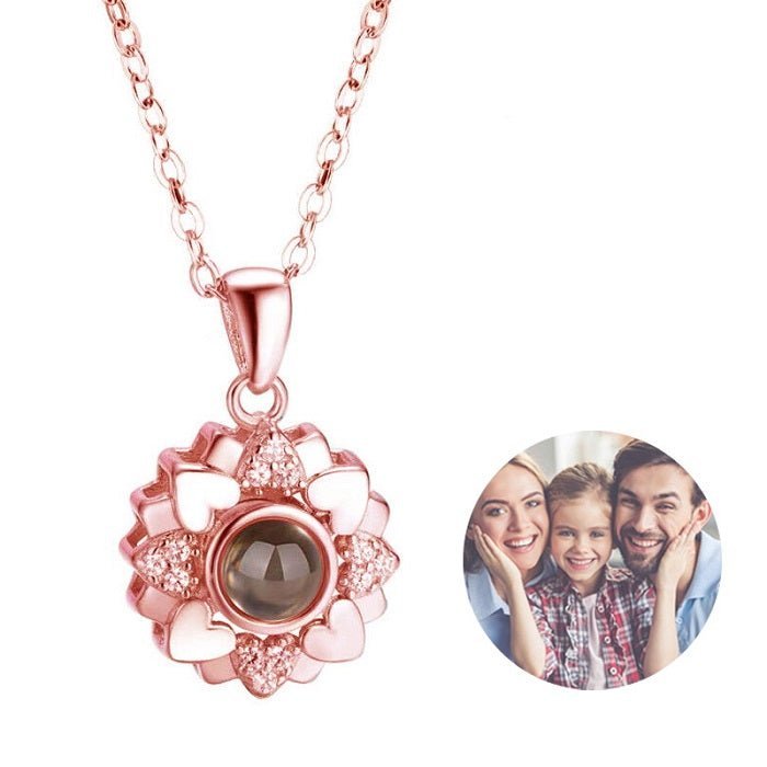 Heart Flower 925 Sterling Silver Photo Projection Necklace