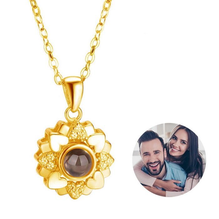 Heart Flower 925 Sterling Silver Photo Projection Necklace