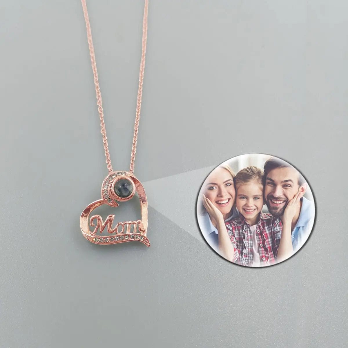 Heart Mom 925 Sterling Silver Photo Projection Necklace