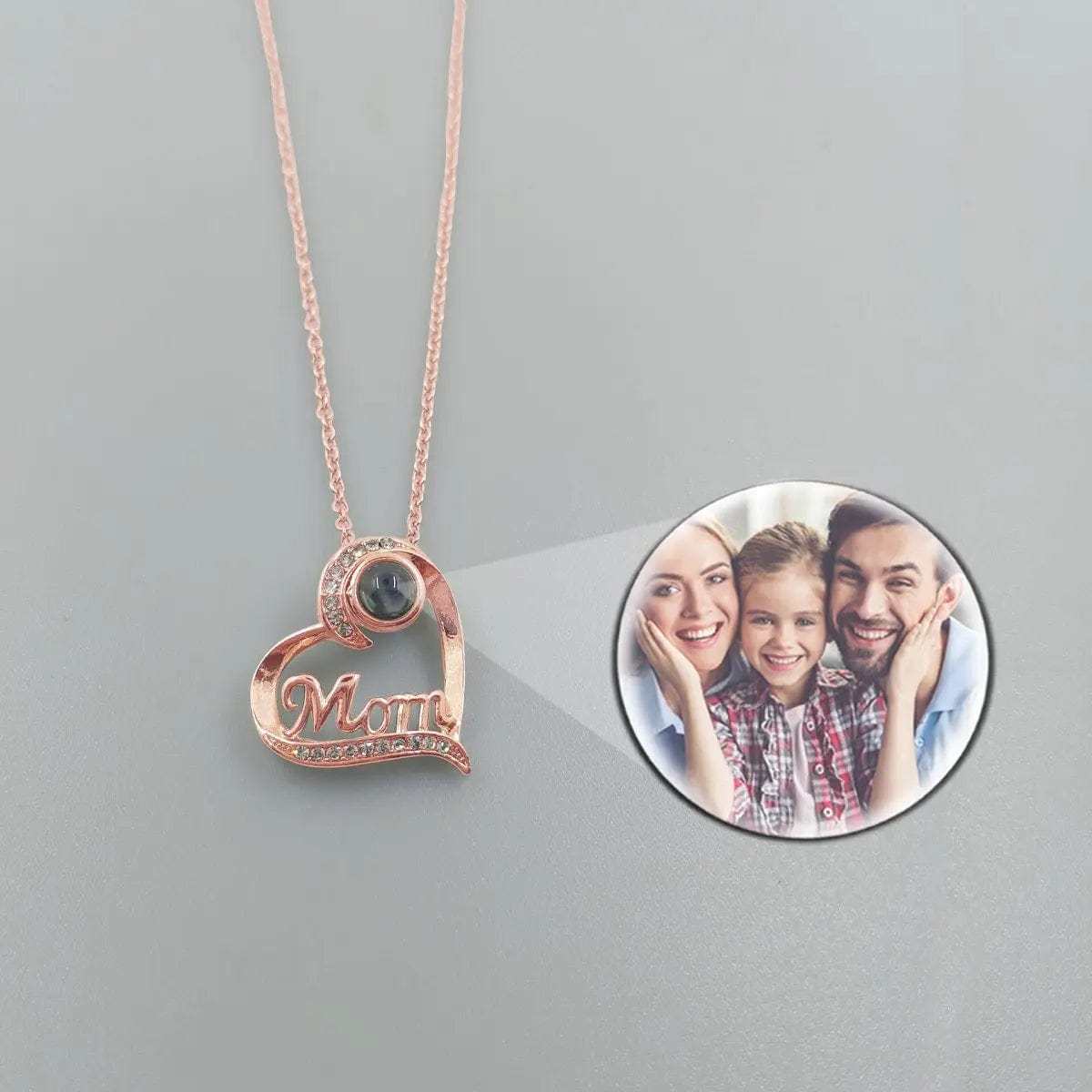Heart Mom 925 Sterling Silver Photo Projection Necklace