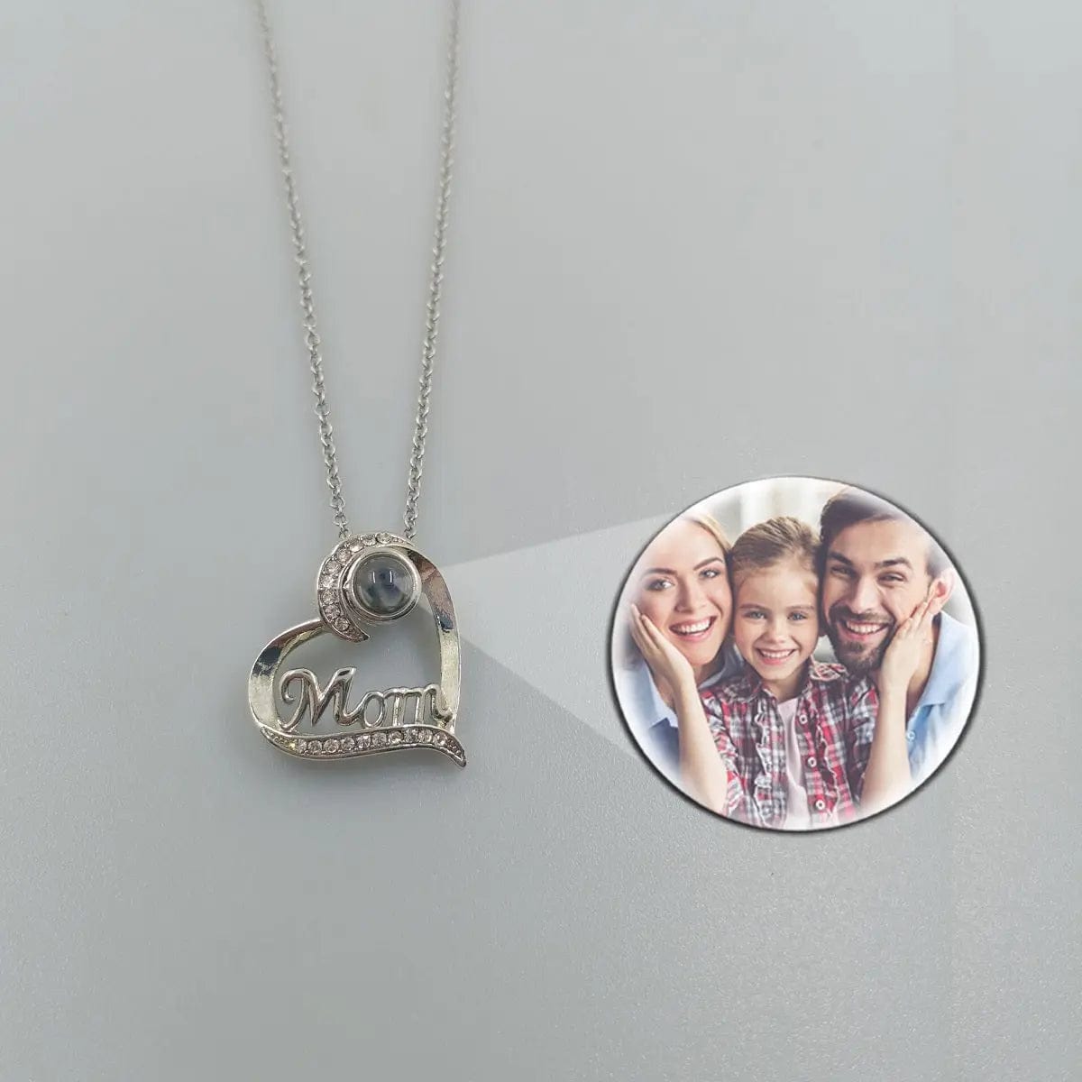 Heart Mom 925 Sterling Silver Photo Projection Necklace