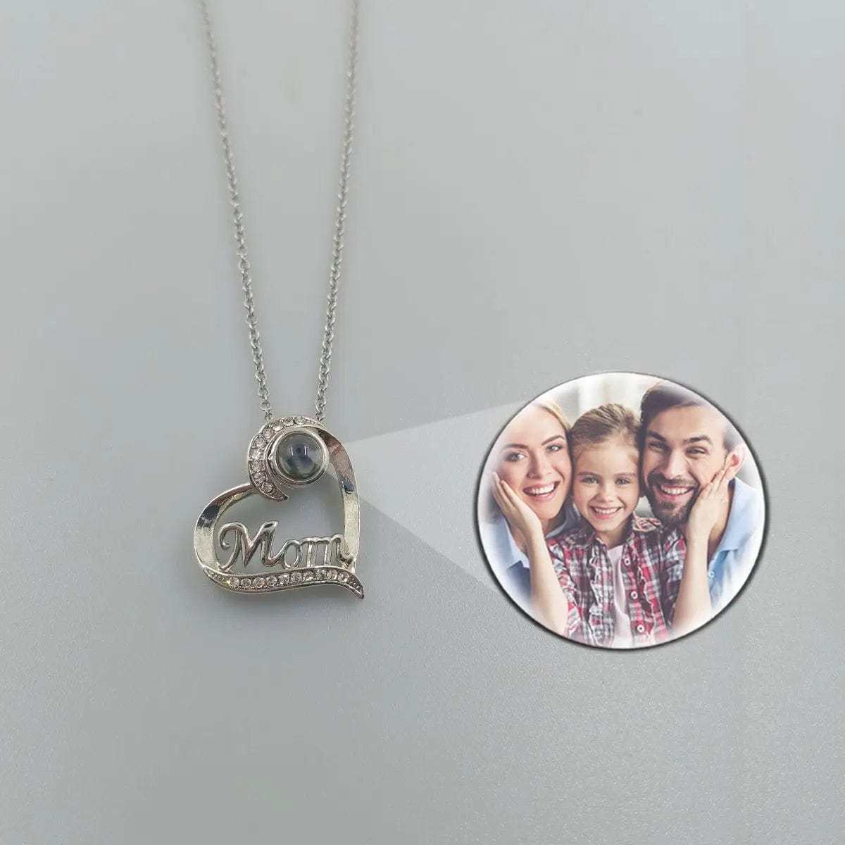 Heart Mom 925 Sterling Silver Photo Projection Necklace