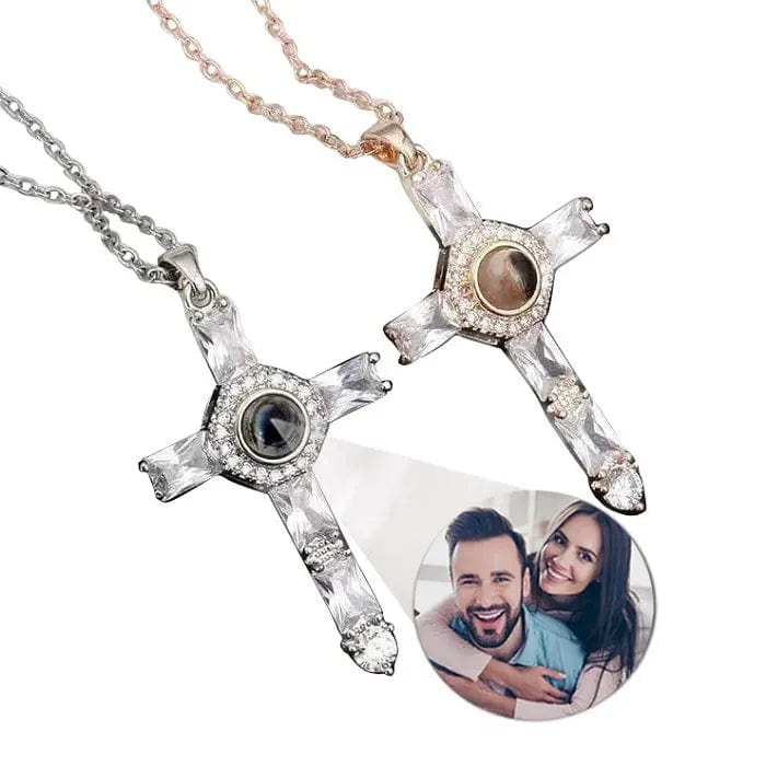 Iced Cross 925 Sterling Silver Photo Projection Necklace