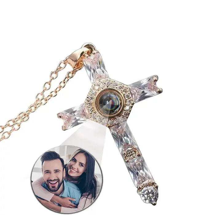 Iced Cross 925 Sterling Silver Photo Projection Necklace
