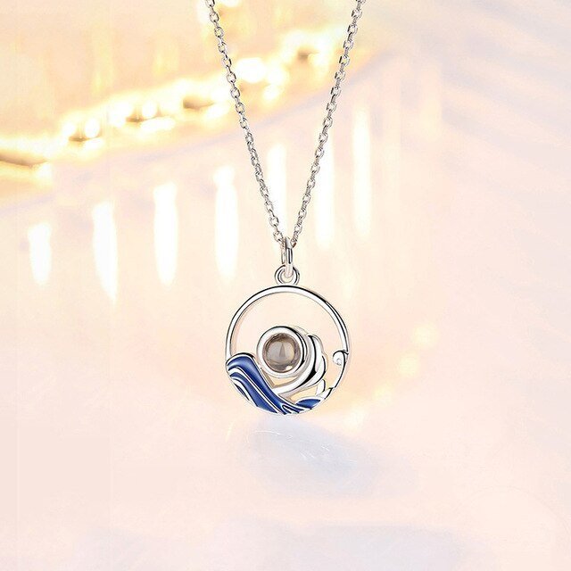 Couples Matching Mountain & Sea 925 Sterling Silver Photo Projection Necklace
