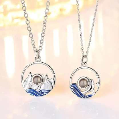 Couples Matching Mountain & Sea 925 Sterling Silver Photo Projection Necklace