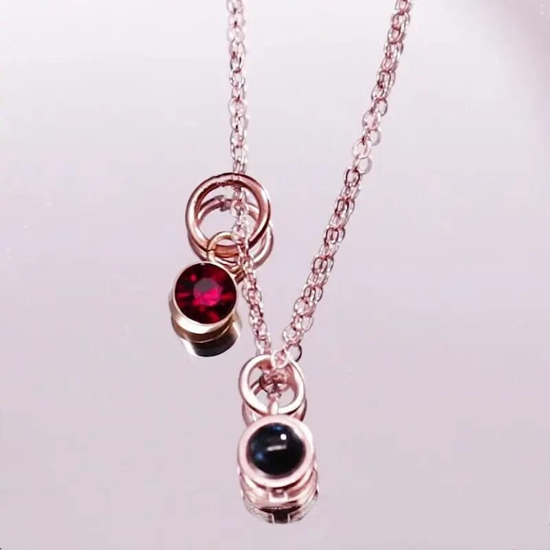 Birth Stone 925 Sterling Silver Photo Projection Necklace