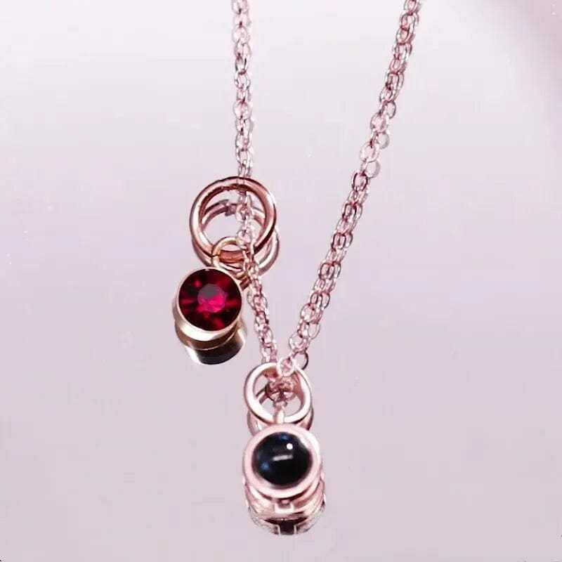 Birth Stone 925 Sterling Silver Photo Projection Necklace
