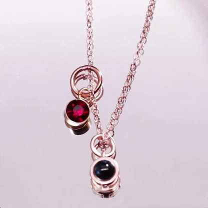 Birth Stone 925 Sterling Silver Photo Projection Necklace