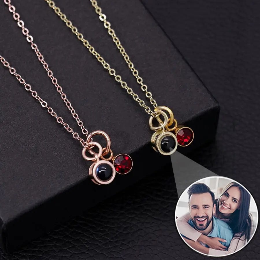 Birth Stone 925 Sterling Silver Photo Projection Necklace