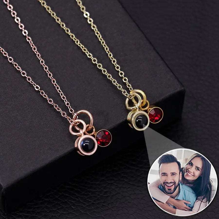 Birth Stone 925 Sterling Silver Photo Projection Necklace