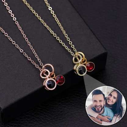 Birth Stone 925 Sterling Silver Photo Projection Necklace