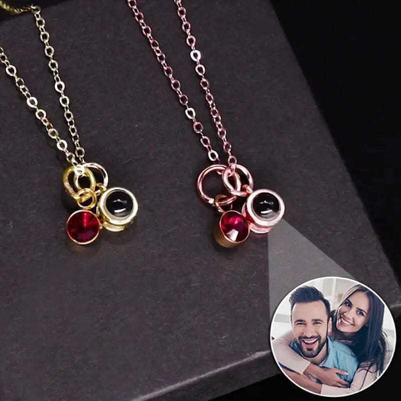 Birth Stone 925 Sterling Silver Photo Projection Necklace