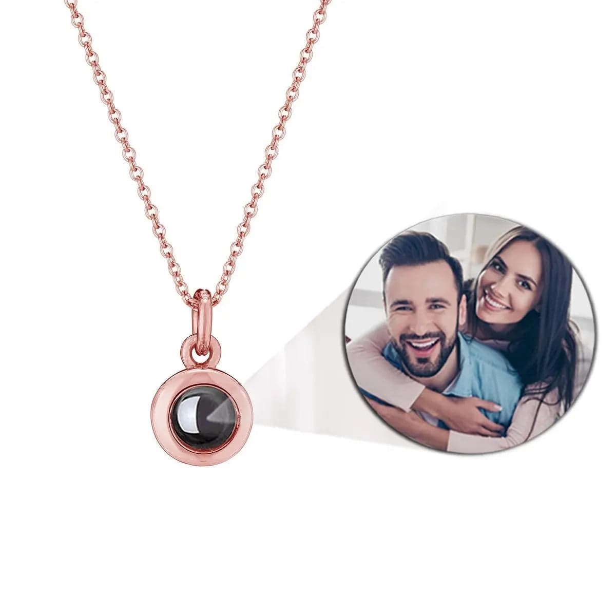 Round Zircon Gem 925 Sterling Silver Photo Projection Necklace