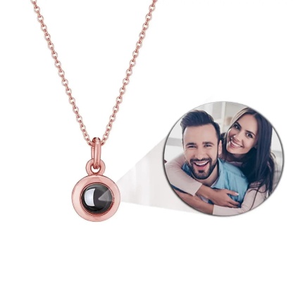 Round Zircon Gem 925 Sterling Silver Photo Projection Necklace
