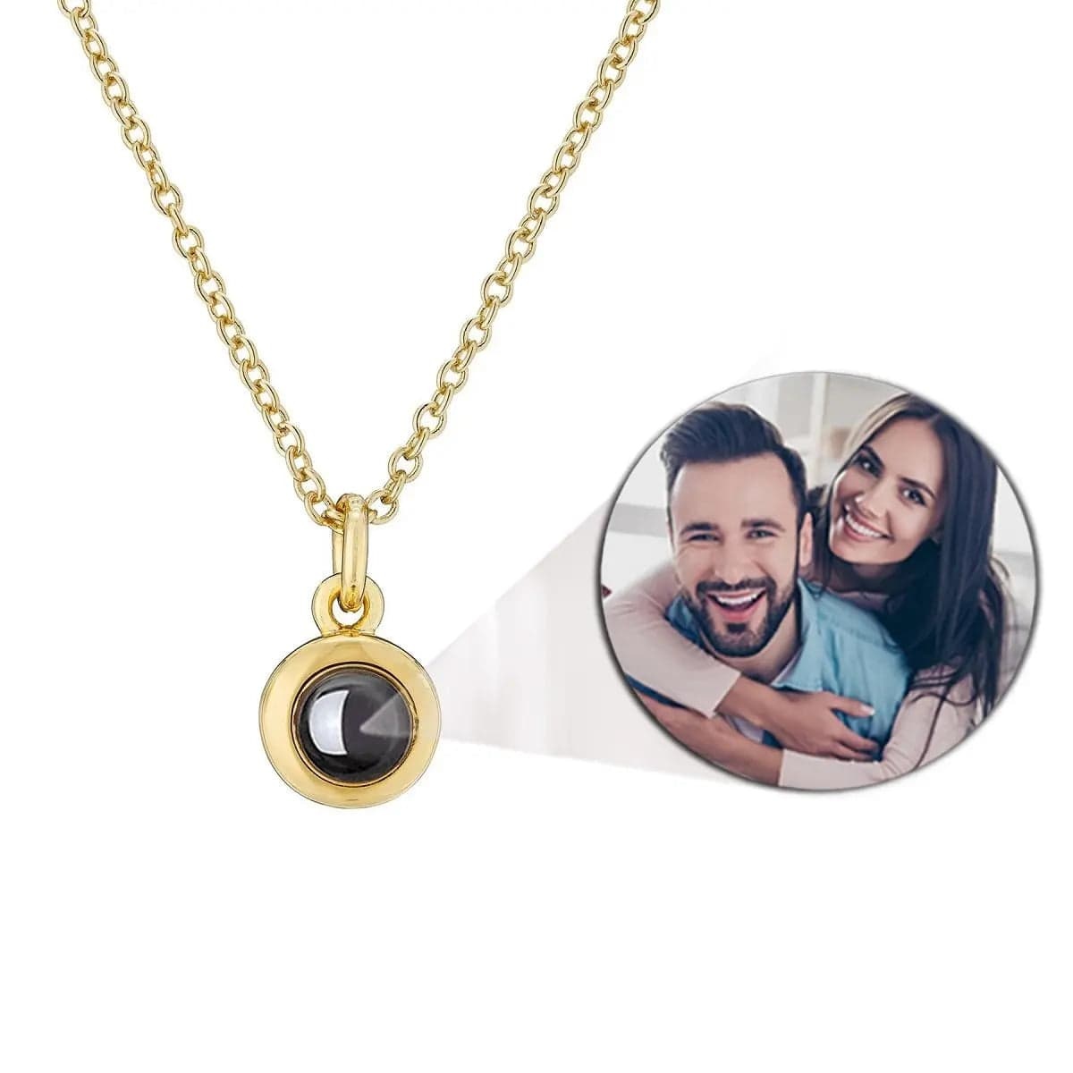 Round Zircon Gem 925 Sterling Silver Photo Projection Necklace