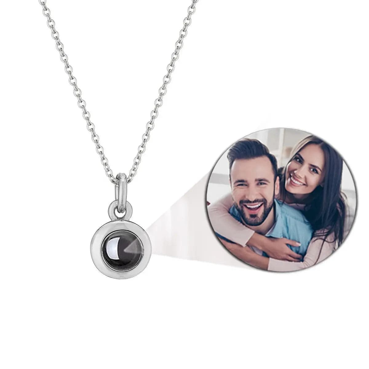 Round Zircon Gem 925 Sterling Silver Photo Projection Necklace