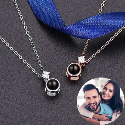 Tiny Diamond Zircon Gem 925 Sterling Silver Photo Projection Necklace