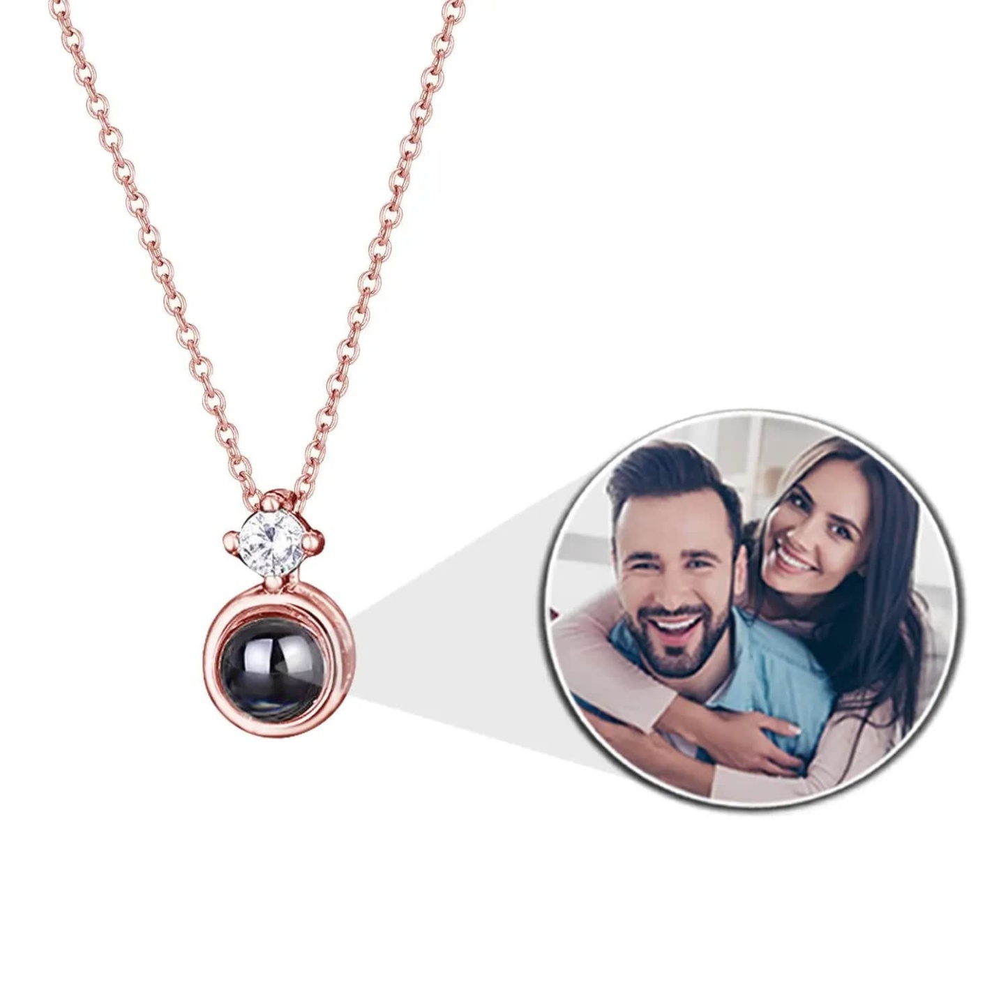 Tiny Diamond Zircon Gem 925 Sterling Silver Photo Projection Necklace