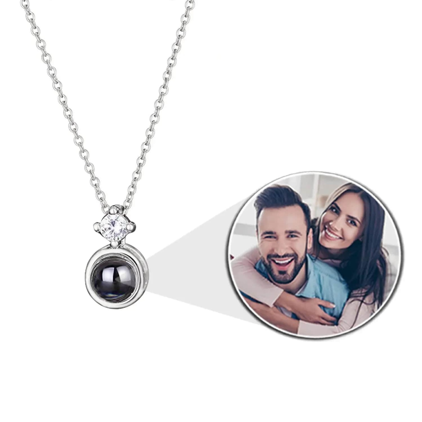 Tiny Diamond Zircon Gem 925 Sterling Silver Photo Projection Necklace