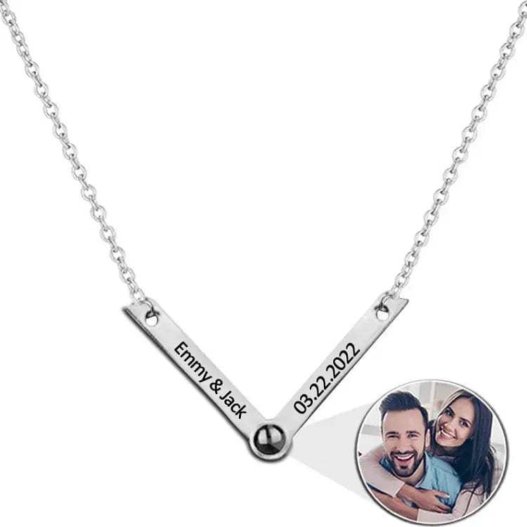 V-Shaped Pendant 925 Sterling Silver Photo Projection Necklace