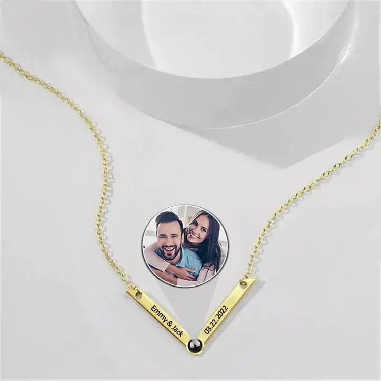 V-Shaped Pendant 925 Sterling Silver Photo Projection Necklace