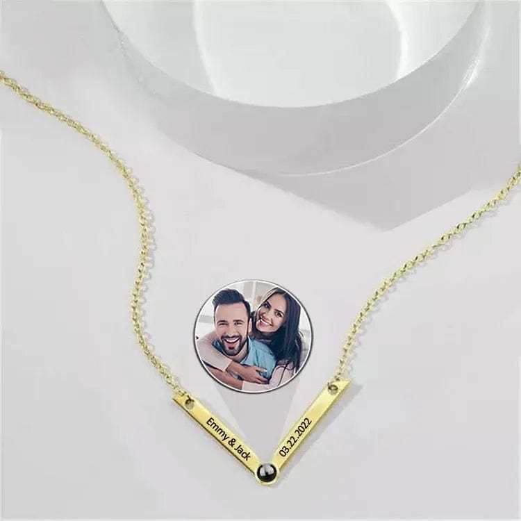 V-Shaped Pendant 925 Sterling Silver Photo Projection Necklace