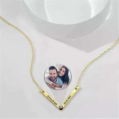 V-Shaped Pendant 925 Sterling Silver Photo Projection Necklace