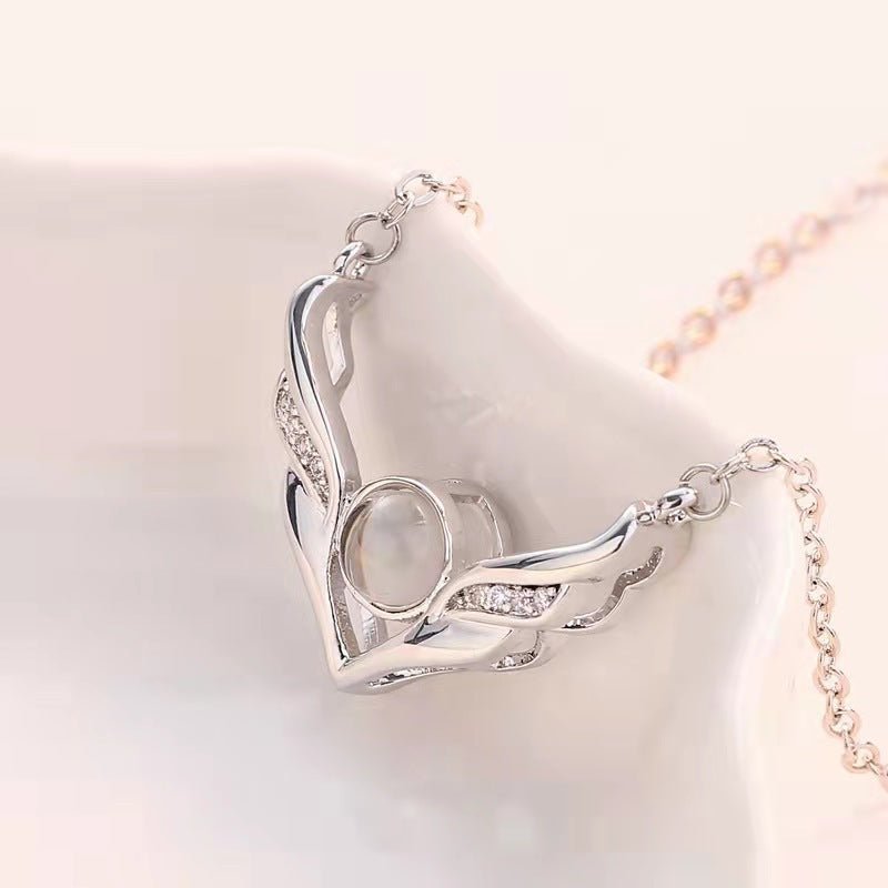 Wings 925 Sterling Silver Photo Projection Necklace