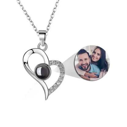Heart Drop 925 Sterling Silver Photo Projection Necklace