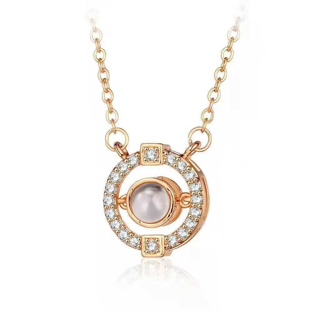 Round Zircon Gem 925 Sterling Silver Photo Projection Necklace