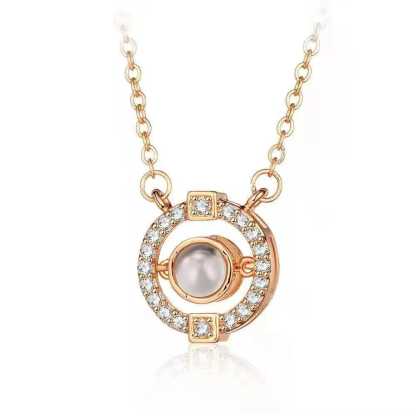 Round Zircon Gem 925 Sterling Silver Photo Projection Necklace