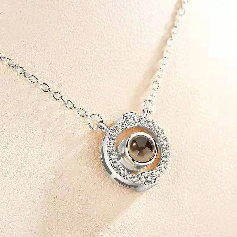Round Zircon Gem 925 Sterling Silver Photo Projection Necklace
