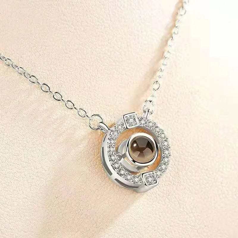 Round Zircon Gem 925 Sterling Silver Photo Projection Necklace