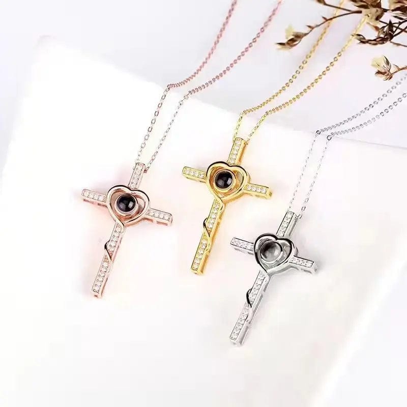 Cross Heart 925 Sterling Silver Photo Projection Necklace