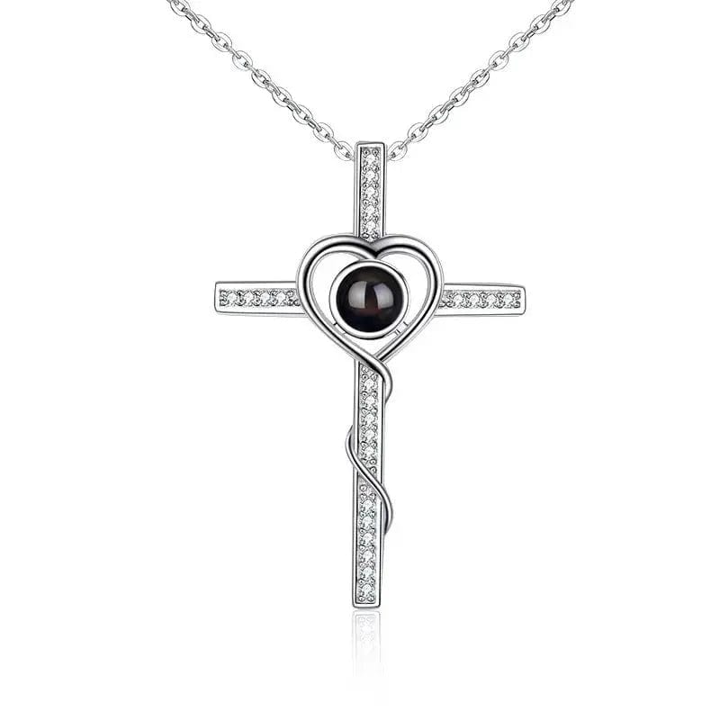 Cross Heart 925 Sterling Silver Photo Projection Necklace