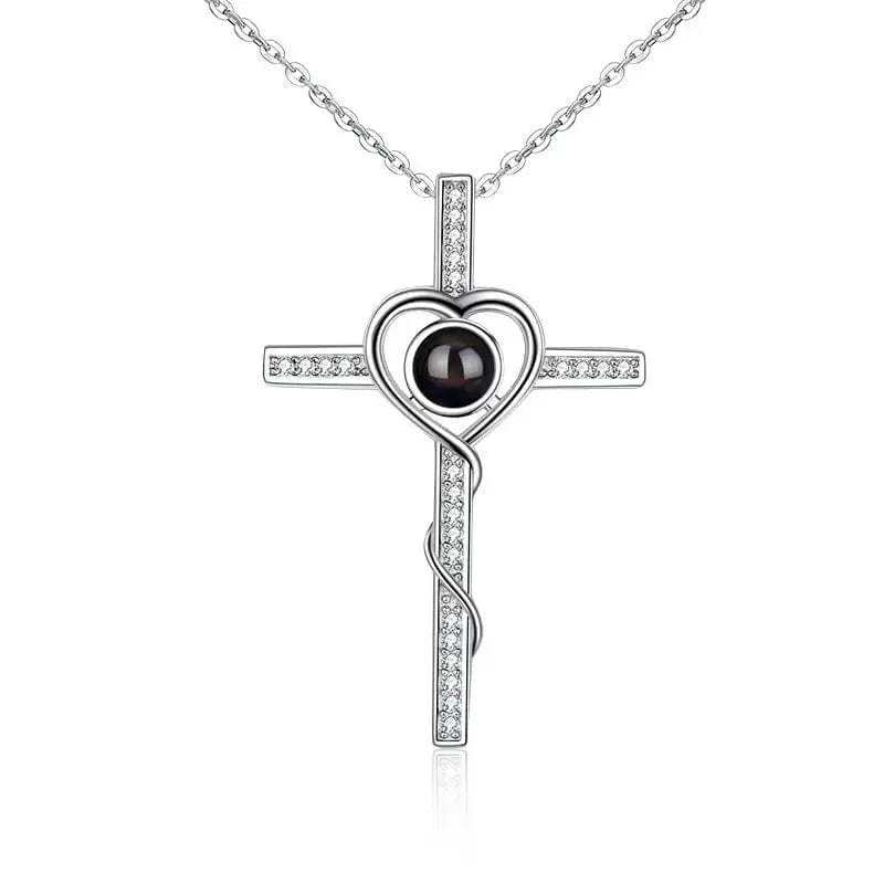 Cross Heart 925 Sterling Silver Photo Projection Necklace
